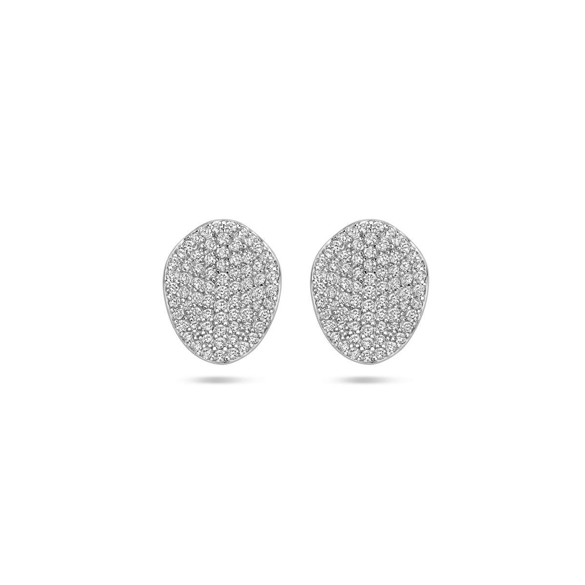Kolczyki z cyrkoniami o średnicy 13 mm, srebrne, pokryte rhodium.