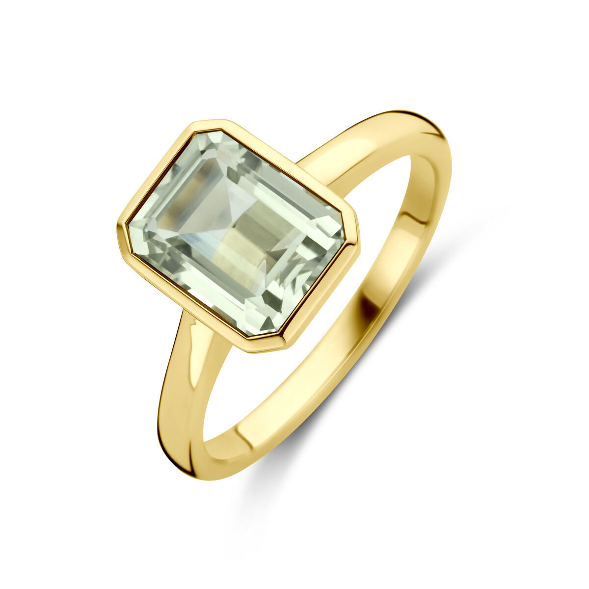 pierścionek z zielonym ametystem w złotym 14K obrączce