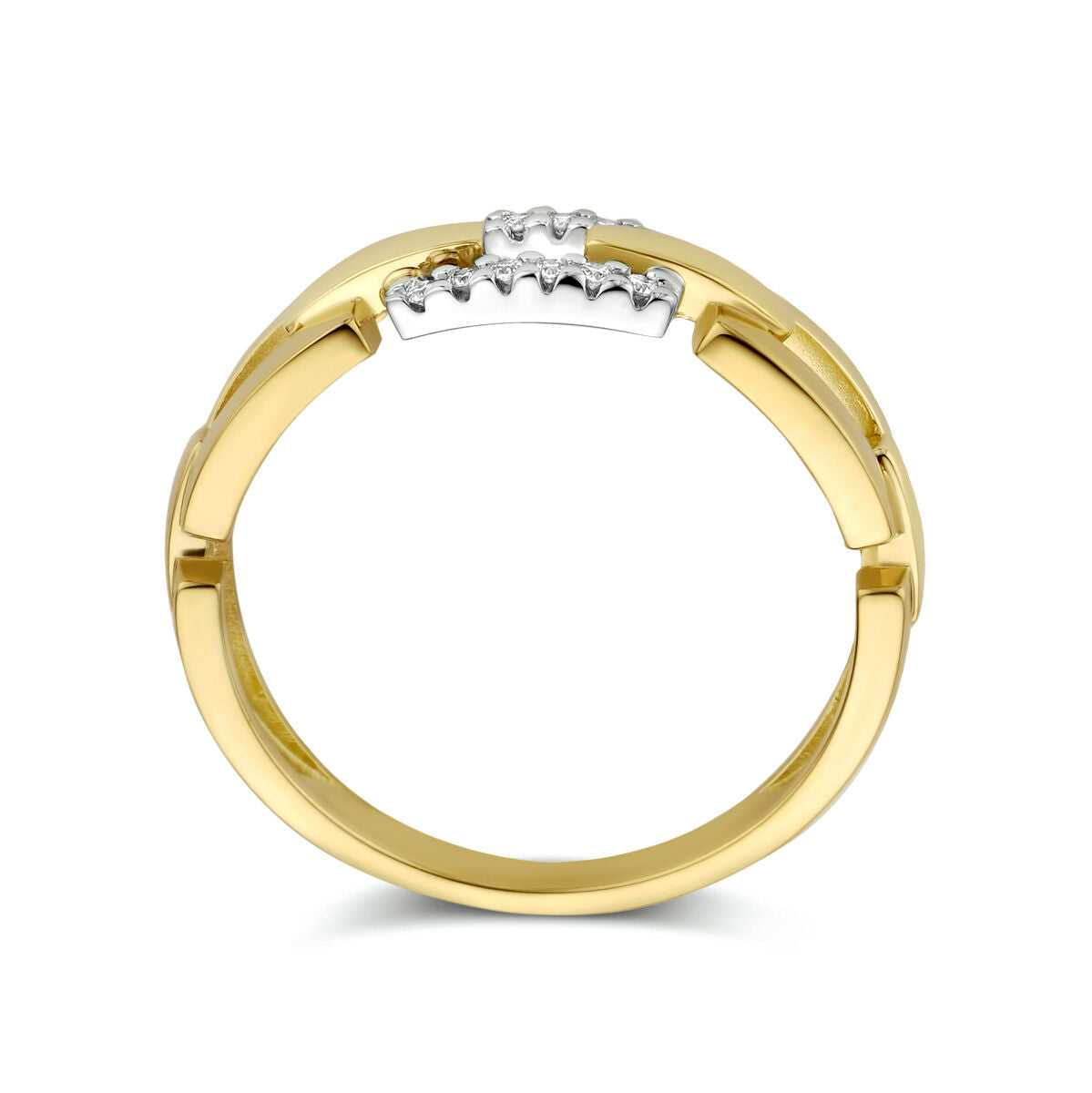 ring schakel diamant 0.05ct h si 14K bicolor goud geel/wit
