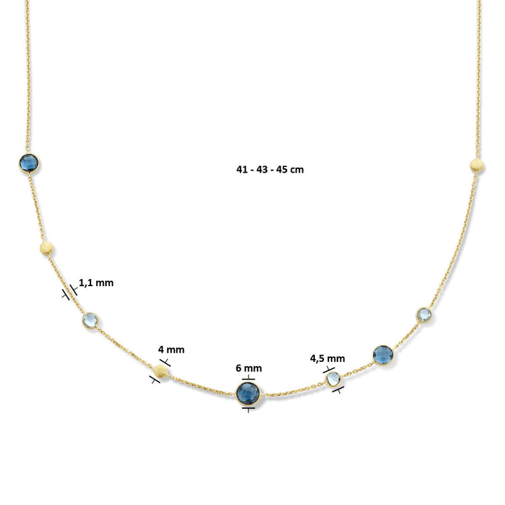 Gouden dames ketting london blue en blauw topaas en rondjes 14K