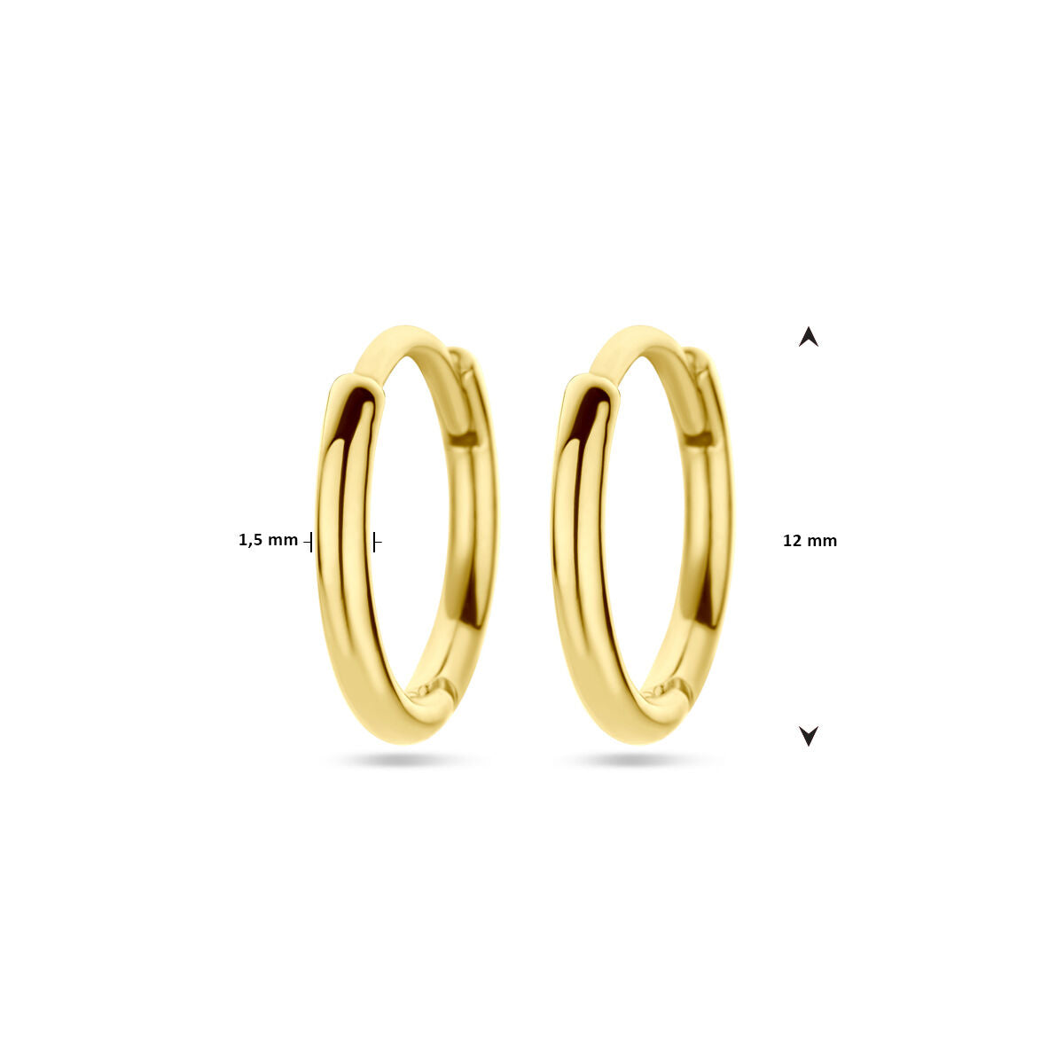 kolczyki koła 1,5 mm okrągła rura 14K żółte złoto