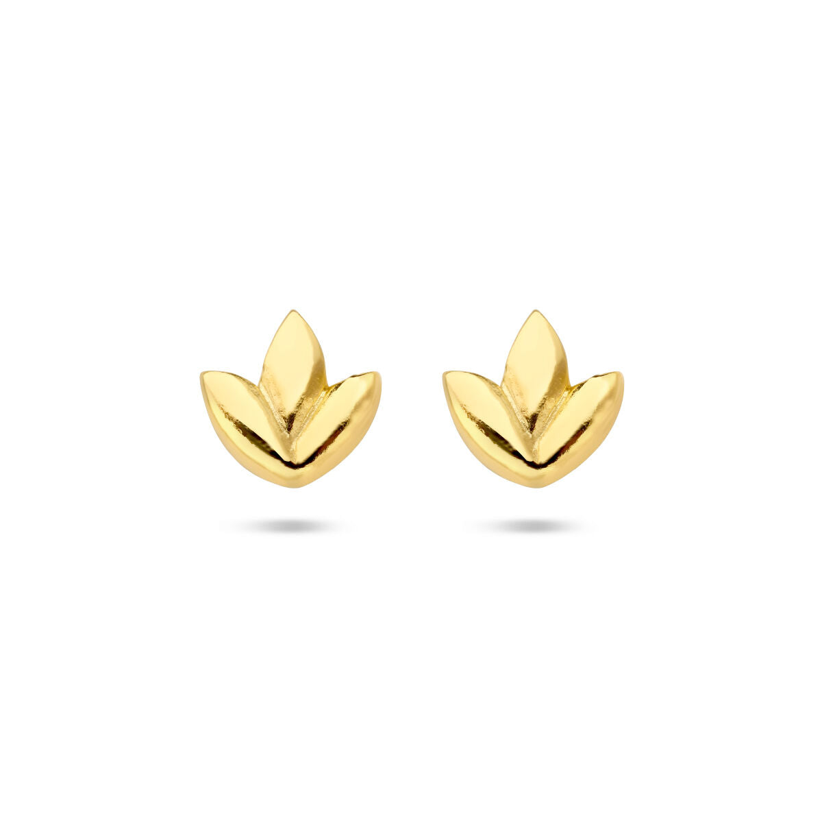 Gouden oorknoppen in de vorm van bladeren met een glanzende afwerking.