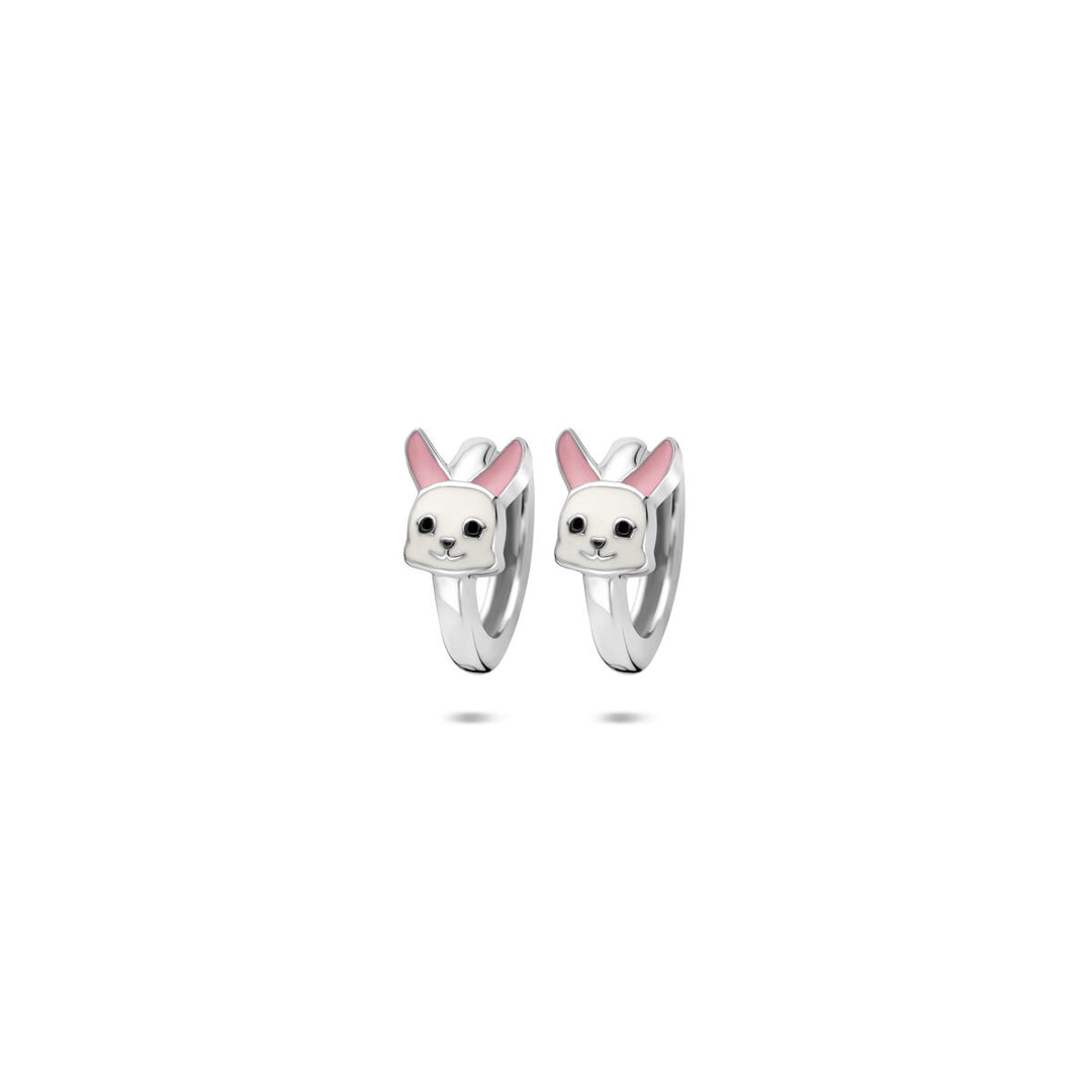 Zilveren kinder klapoorringen met emaille konijn – 10 x 6 mm