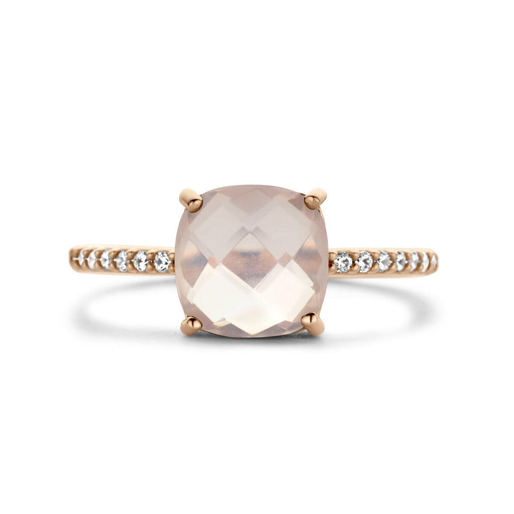ring rozenkwarts en zirkonia 14K roségoud