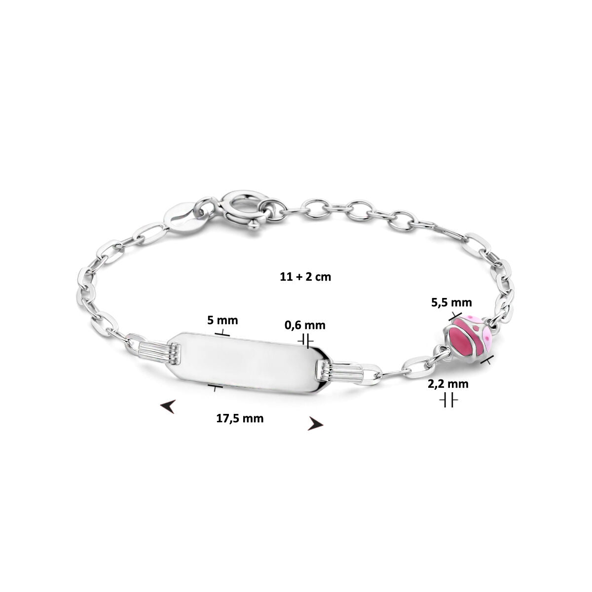 bransoletka grawerowana w kształcie biedronki płytka 5,0 mm 11 + 2 cm srebro rodowane