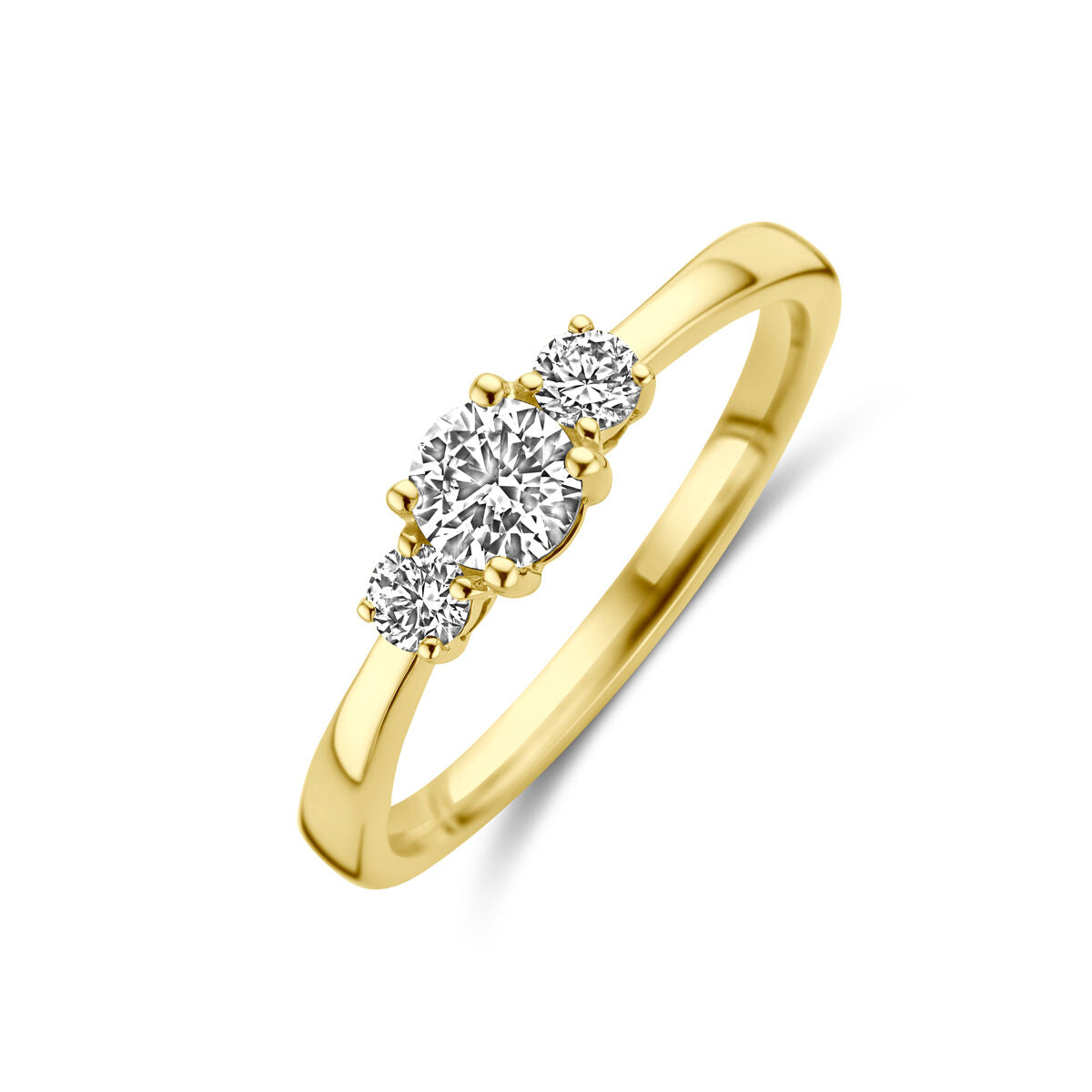 Pierścionek z trójkątem lab-grown diamentów 0,46 ct w oprawie z 14K żółtego złota.