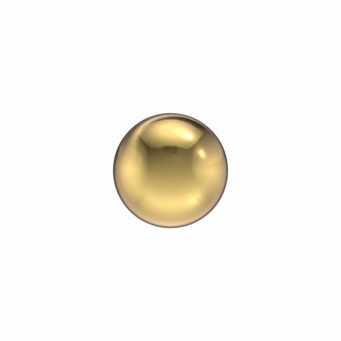 Een enkele Schietoorbellen bol 4,0 mm verguld staal van Studex, die lijkt op een klassieke gouden knop, is gecentreerd op een effen witte achtergrond.