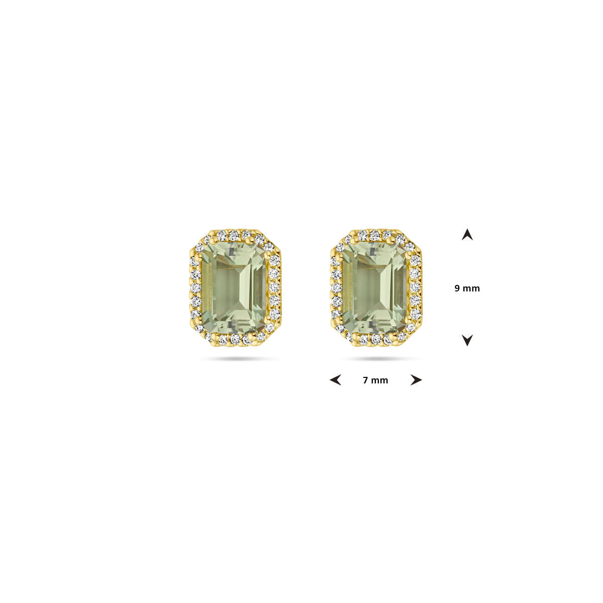 kolczyki wkrętki zielony ametyst i diament 0.14ct (2x 0.07ct) h si halo 18K żółte złoto