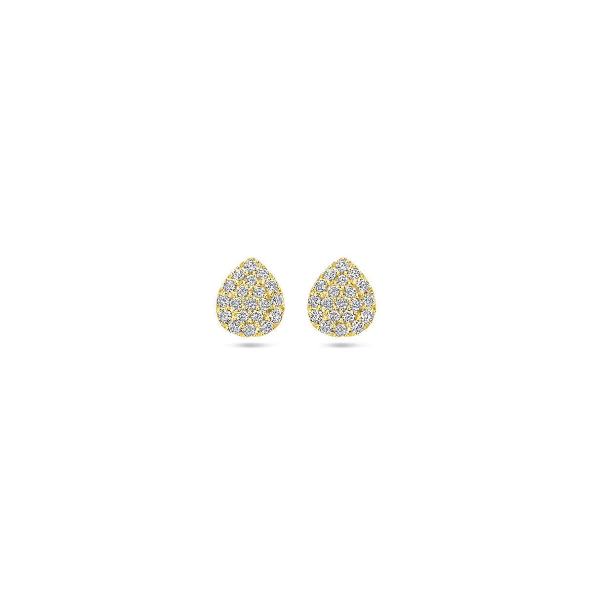 Kolczyki w kształcie kropli z diamentami 0,21 ct (2x 0,105 ct) w 14K żółtym złocie, średnica 6 mm.