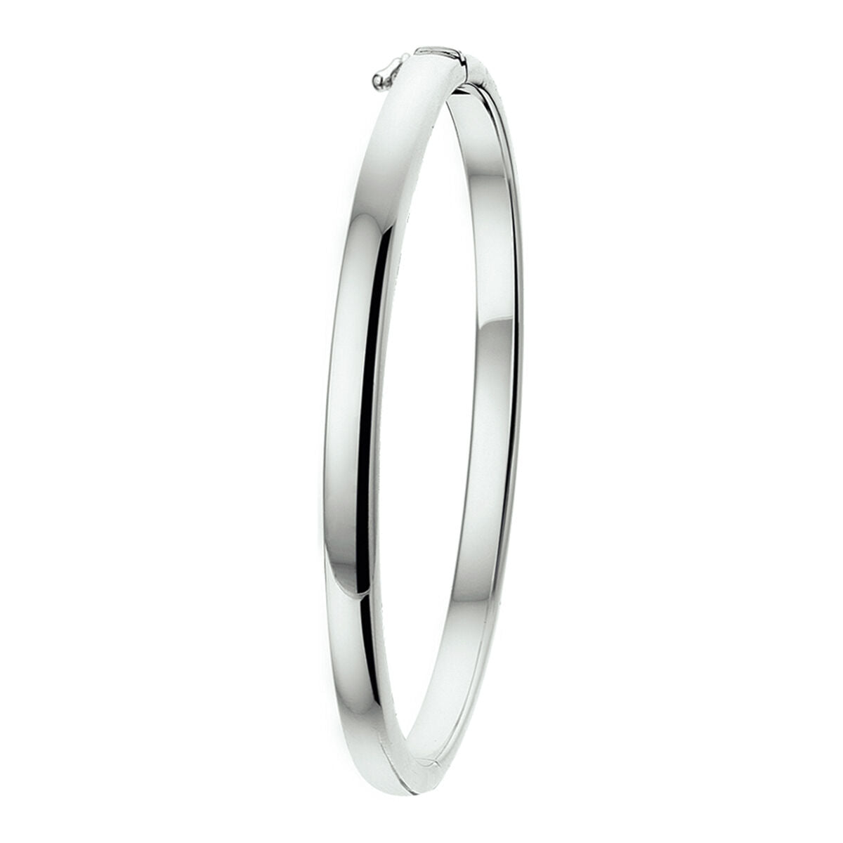 Bangle wisiorek 4 mm, gładka, srebrna, z połyskiem, z zamknięciem na zawias.