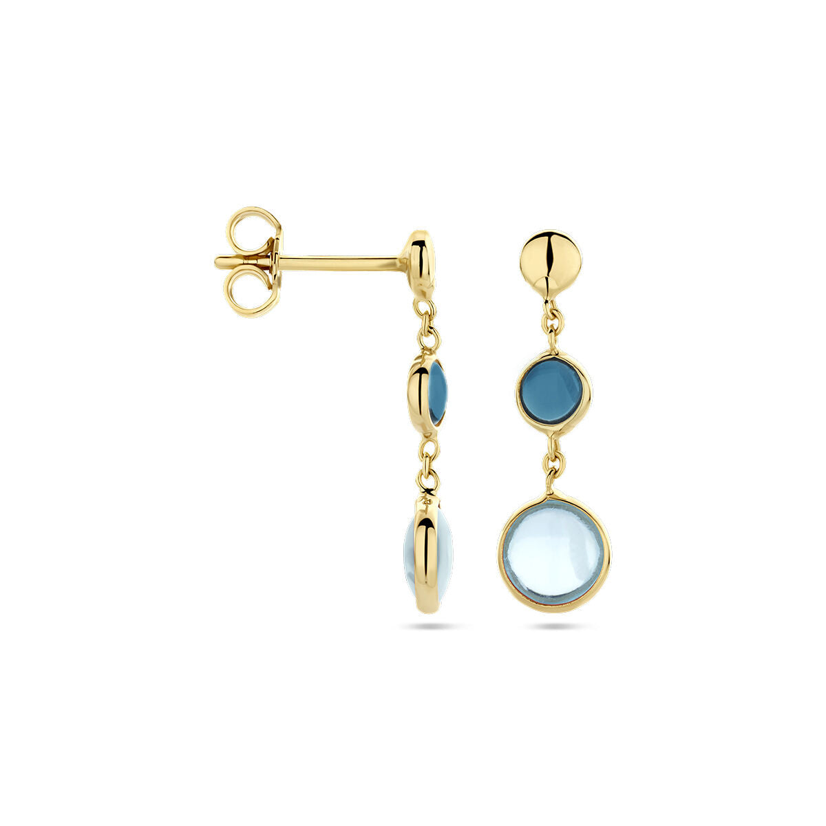 kolczyki niebieski topaz i london blue topaz 14K żółte złoto