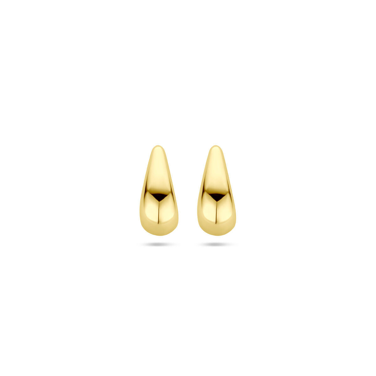 Kolczyki w kształcie kropli o średnicy 13 mm, wykonane z 14K żółtego złota.