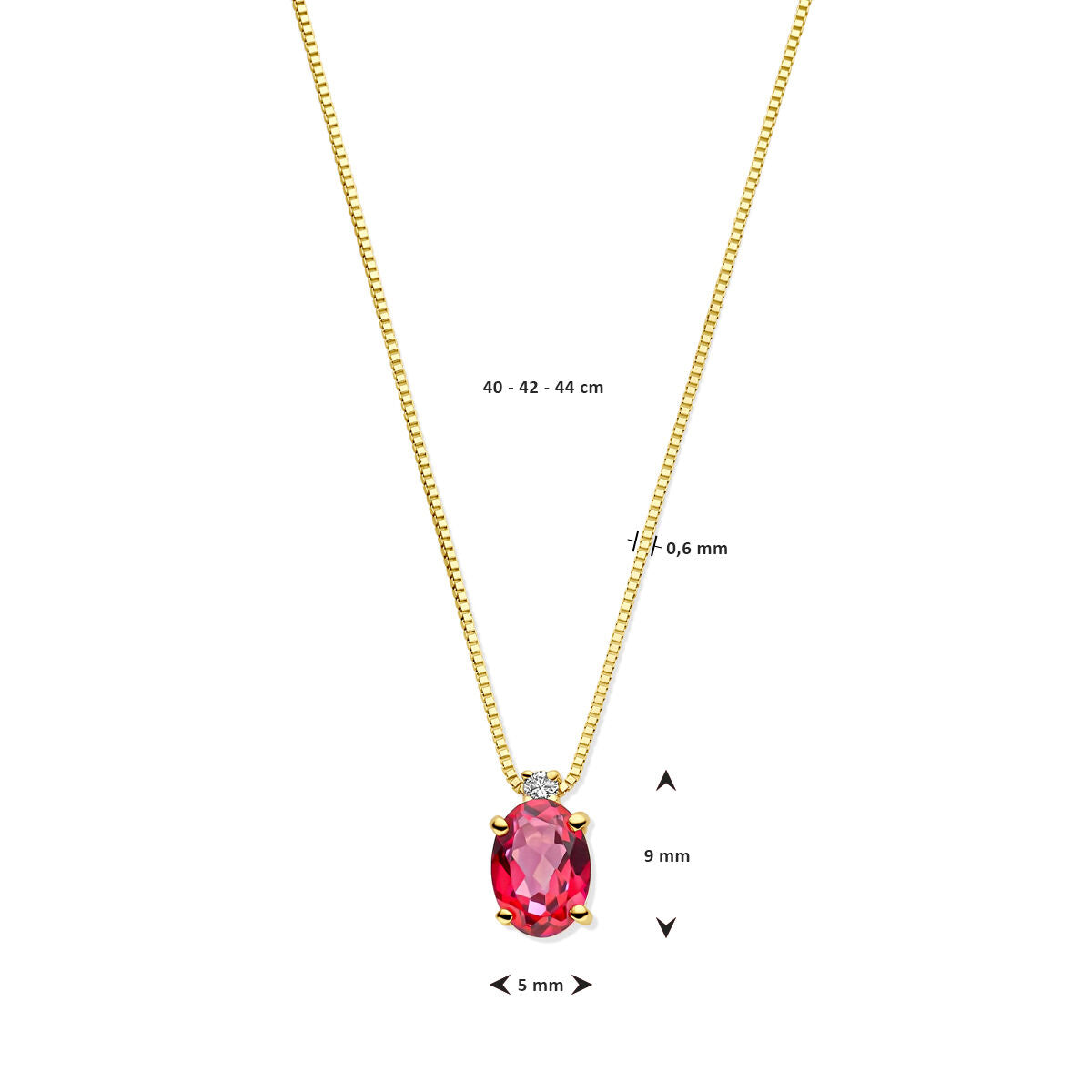 Złoty damski naszyjnik różowy topaz i diament 14K