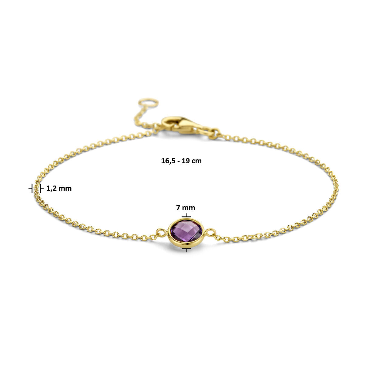 bransoletka ametyst 16,5 - 19 cm 14K żółte złoto