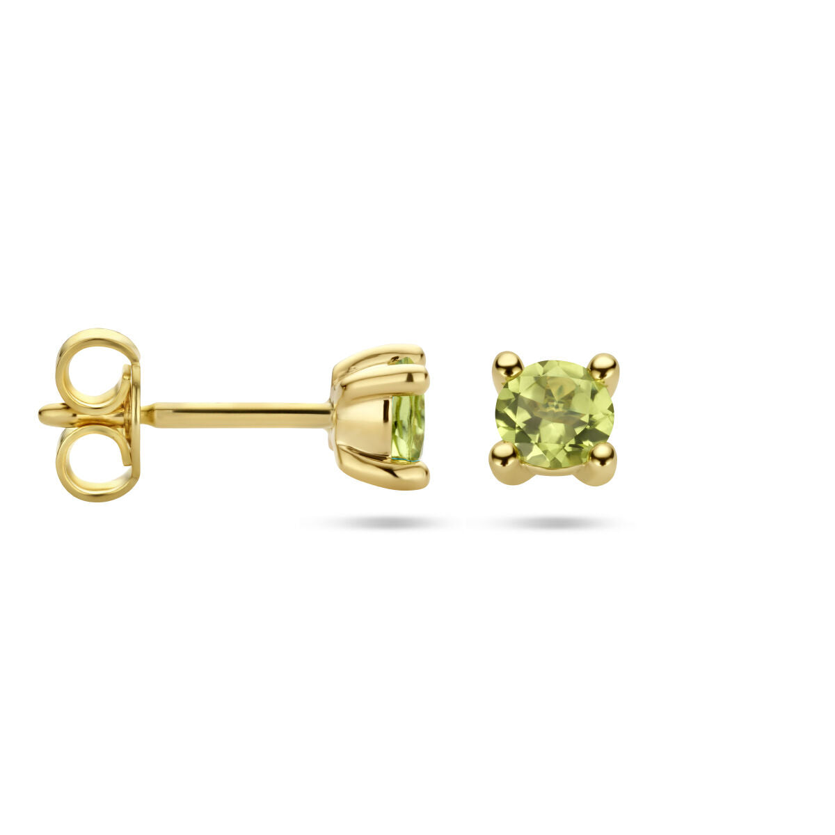 kolczyki wkrętki peridot 14K żółte złoto