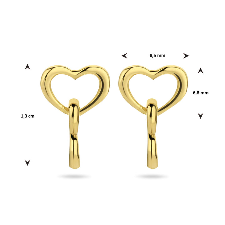 oorhangers hartjes 1 micron zilver verguld (geel)