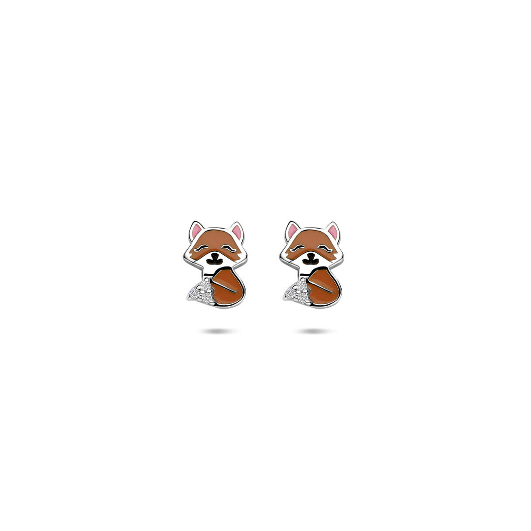 Zilveren kinder oorknoppen met emaille vos en zirkonia – 7.5 x 5.5 mm