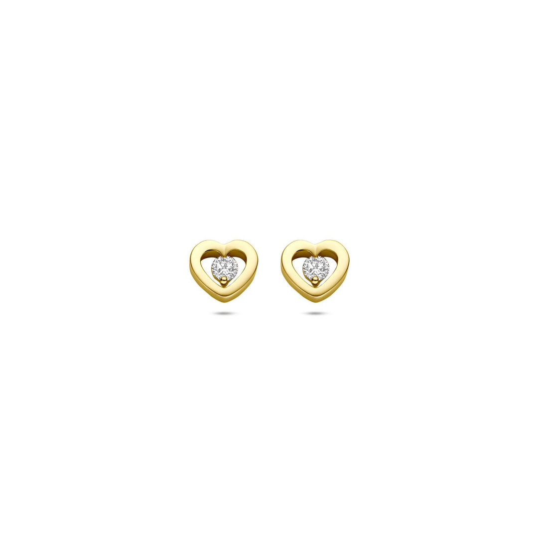 Gouden oorknopjes met hartje en diamant – 14k geelgoud