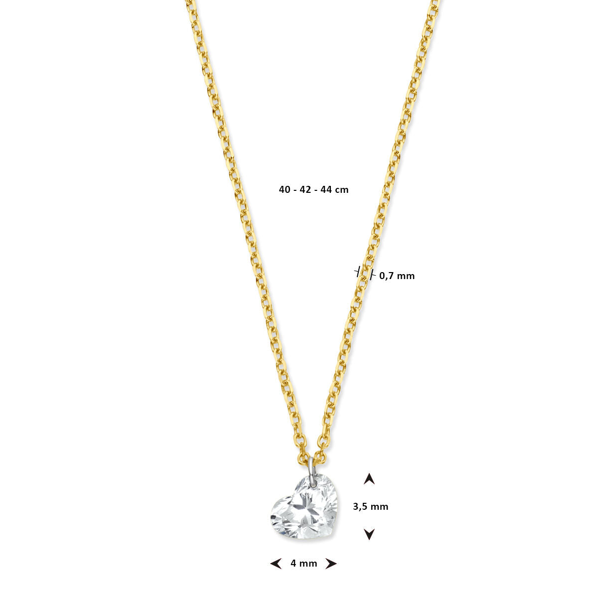 naszyjnik serce diament lab grown 0,7 mm 40 - 42 - 44 cm 0,25 ct g si 14K żółte złoto