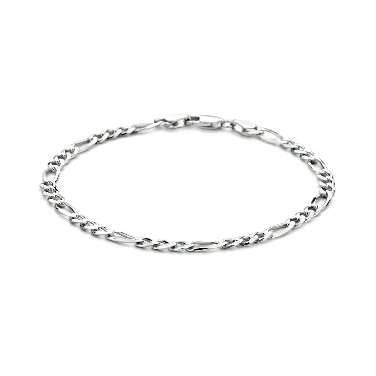 srebrna bransoletka figaro o szerokości 4,0 mm i długości 20 cm, z rhodowanym wykończeniem.