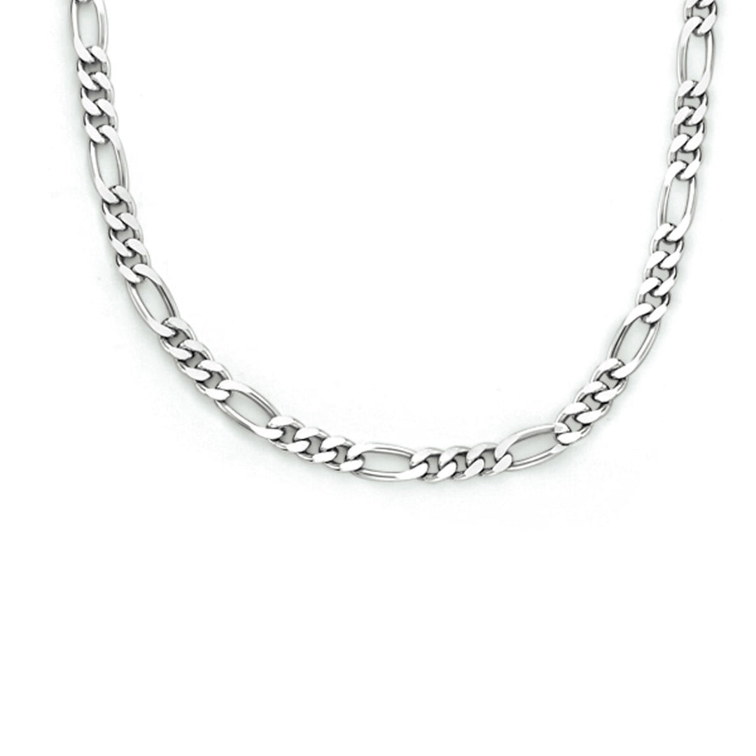 Een close-up van het Van der Kooij Collectie collier figaro 2,2 mm zilver gerhodineerd, met klassieke afwisselende schakels in 925 zilver met rhodium afwerking, weergegeven op een effen witte achtergrond.