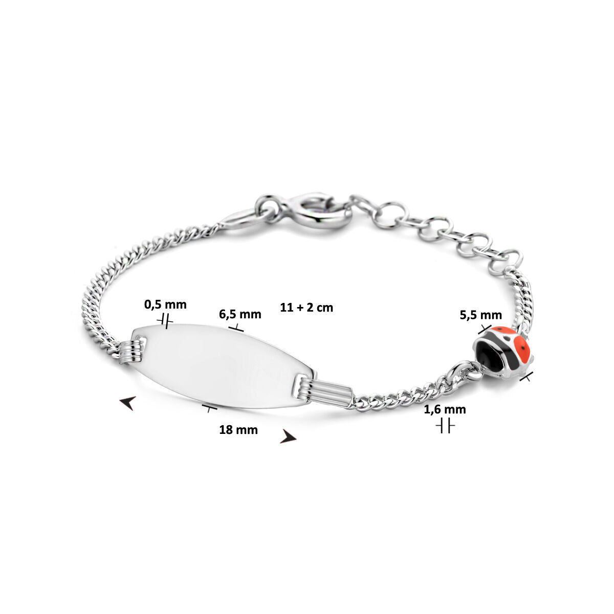 bransoletka grawerowana biedronka blaszka 6,5 mm 11 + 2 cm srebro rodowane