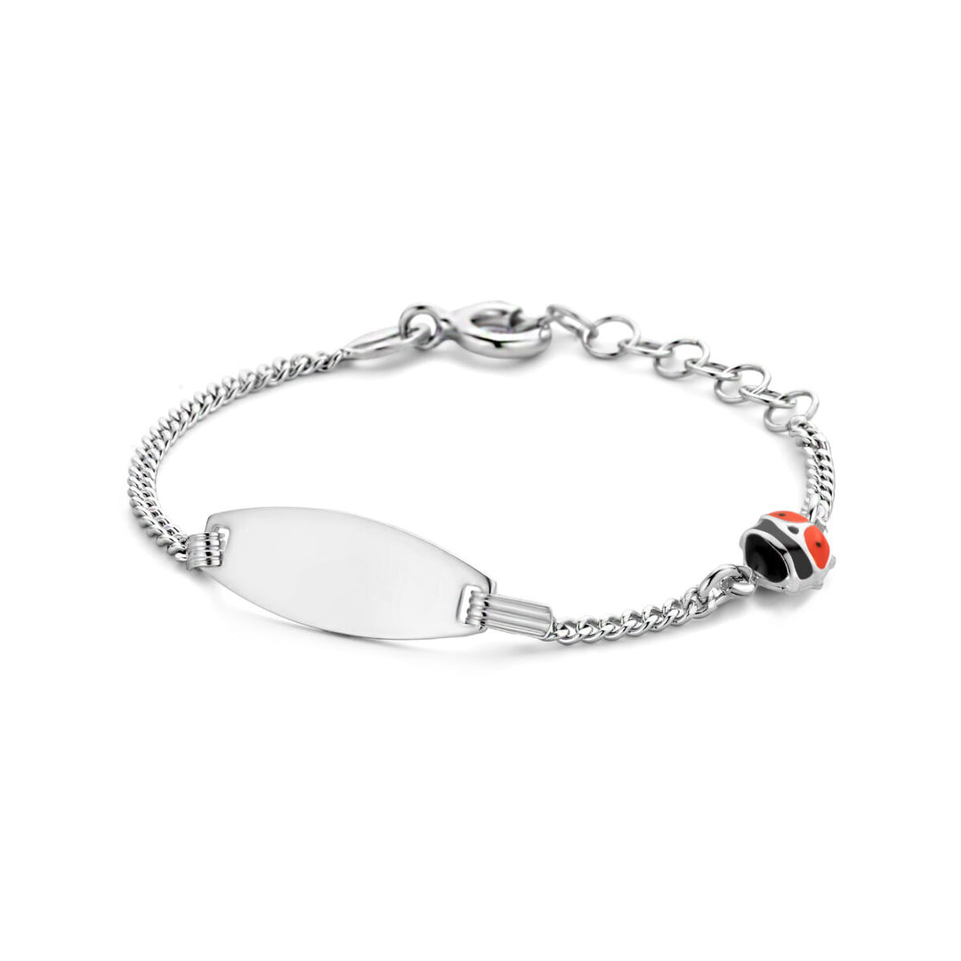graveerarmband lieveheersbeestje plaat 6,5 mm 11 + 2 cm zilver gerhodineerd