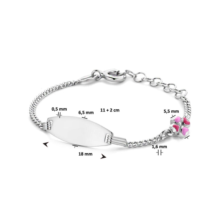 graveerarmband klaver plaat 6,5 mm 11 + 2 cm zilver gerhodineerd