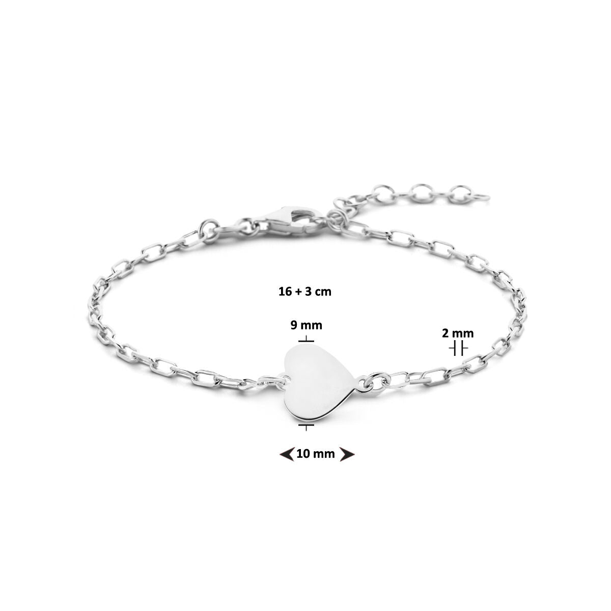 bransoletka serce 16 + 3 cm srebro rodowane
