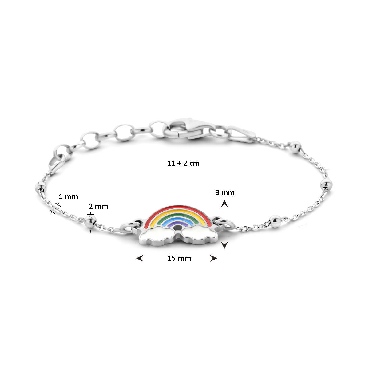 bransoletka tęczowa 1,0 mm 11 + 2 cm srebro rodowane