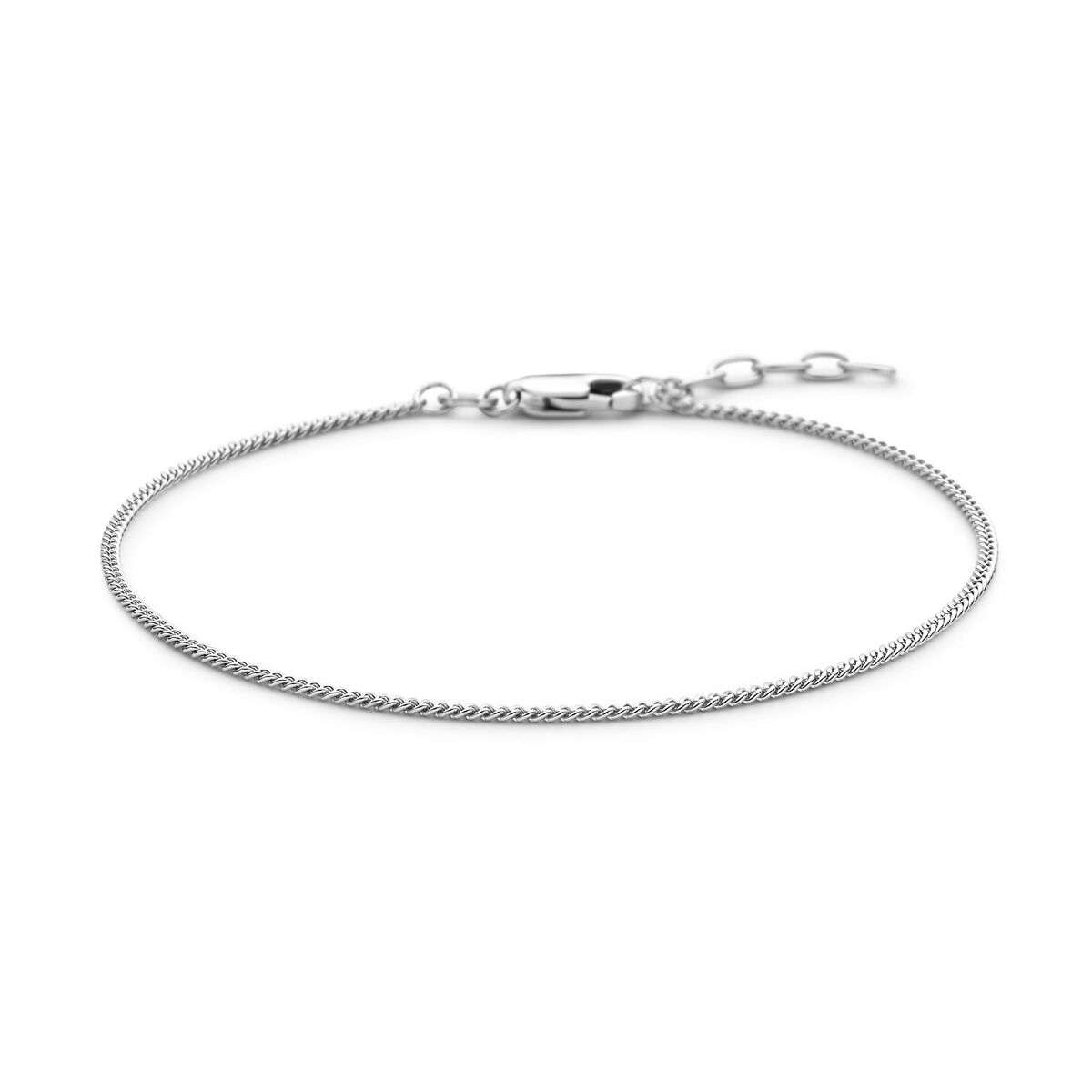 Srebrna bransoletka gourmette o grubości 1,4 mm, z czterema ściętymi bokami, długość 19 + 2 cm.