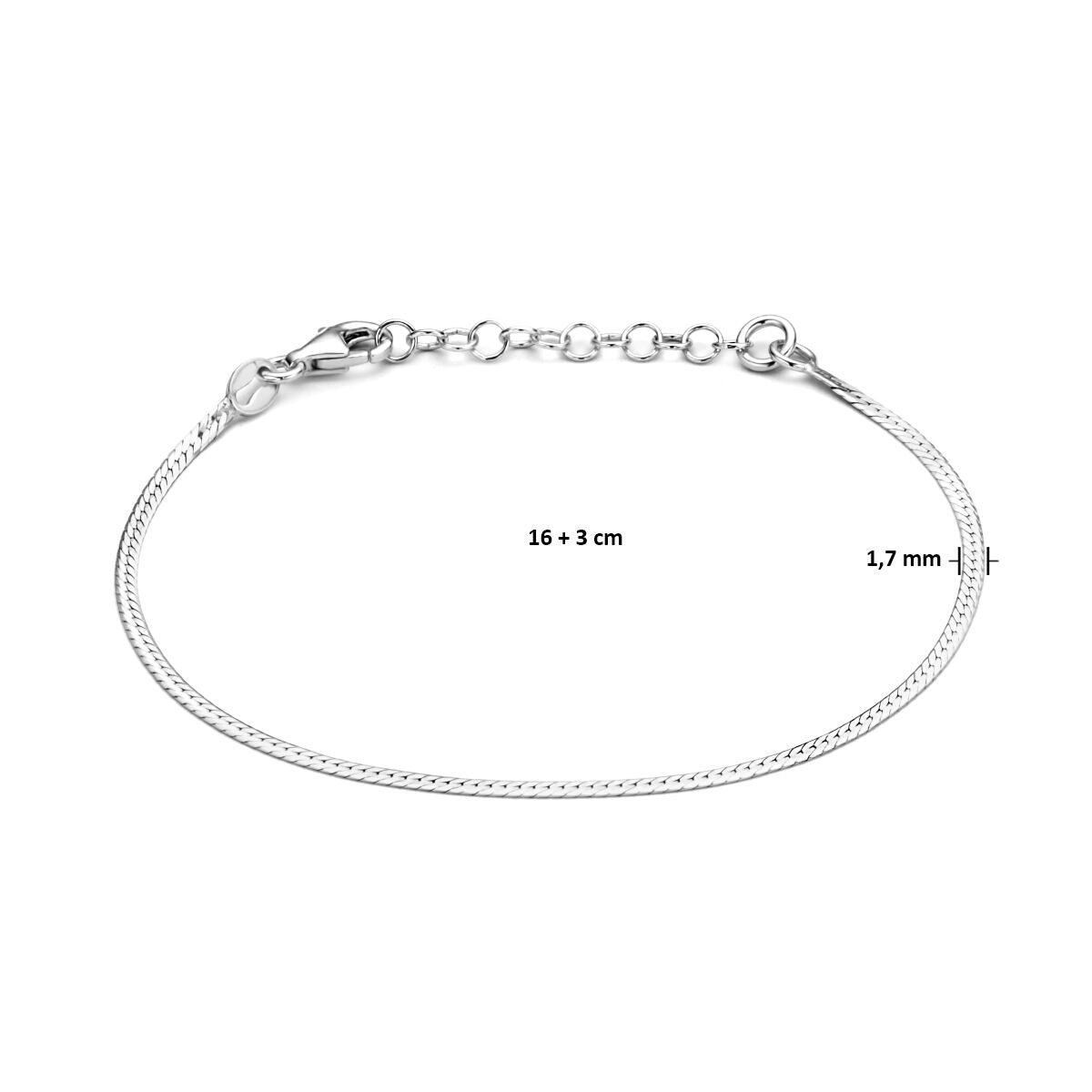bransoletka płaska 1,7 mm 16 + 3 cm srebro rodowane