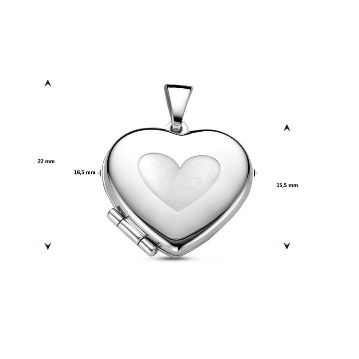 medaillon hart poli/mat zilver gerhodineerd