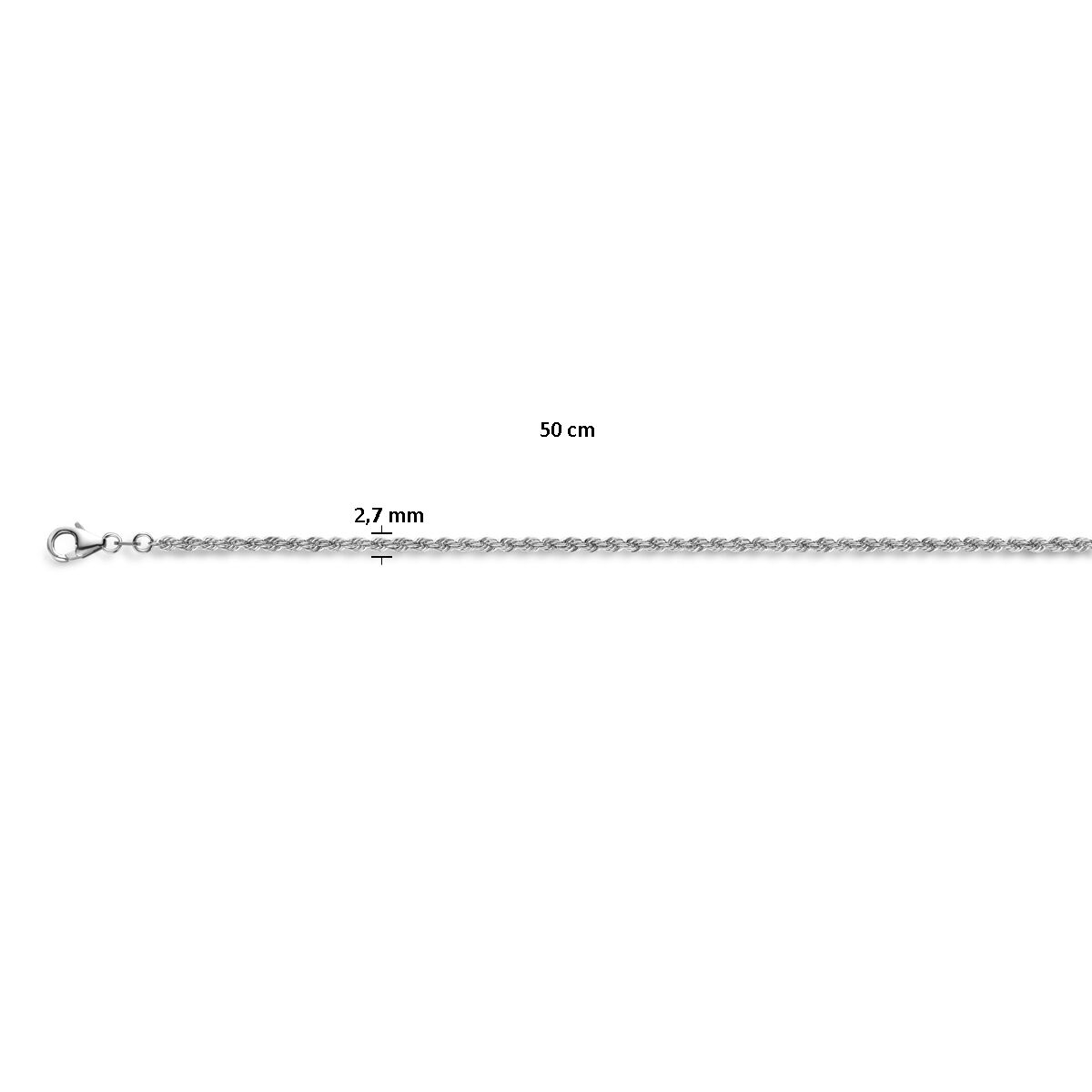 sznurek masywny 2,7 mm srebro rodowane