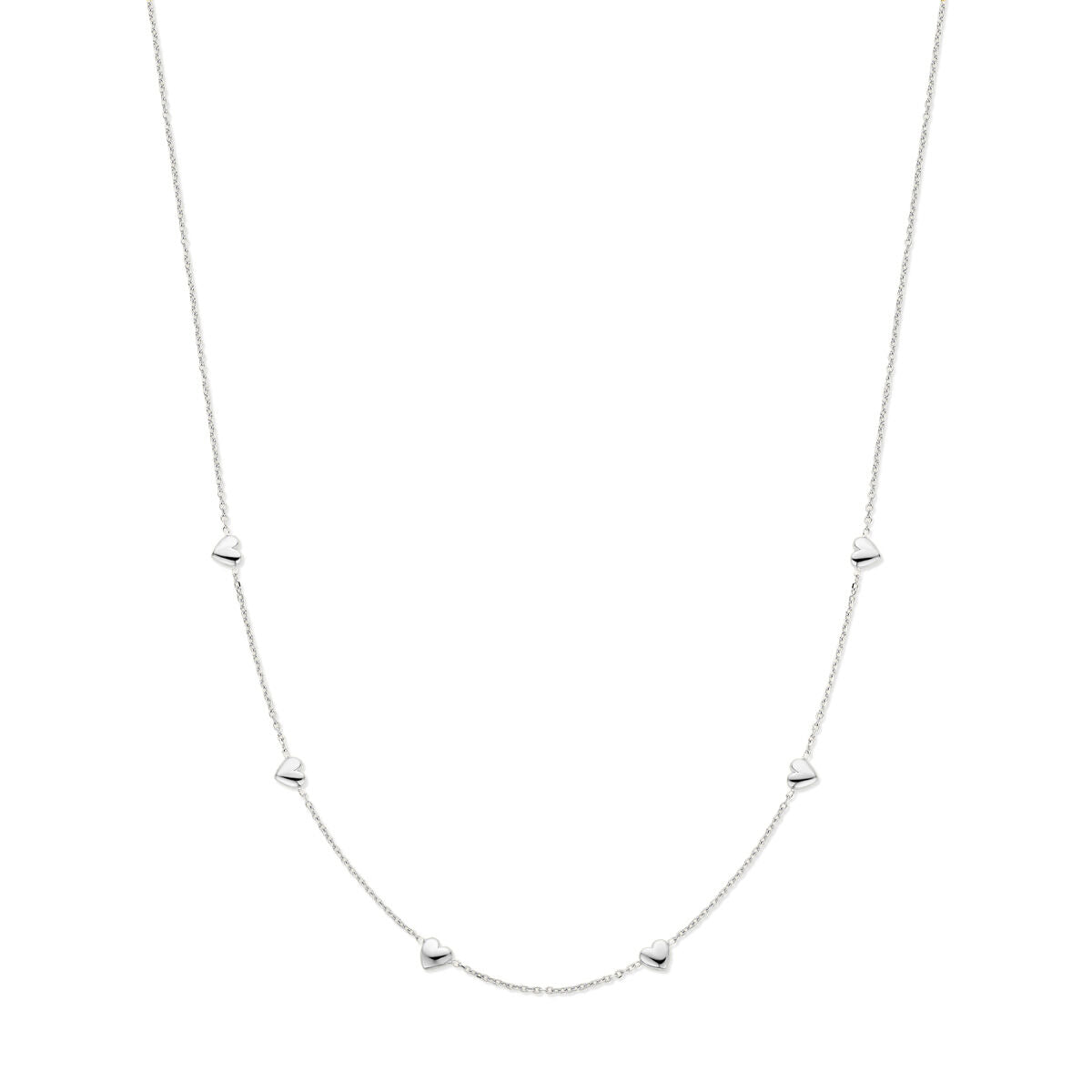 Srebrny naszyjnik z serduszkami o długości 41 + 4 cm, gerhodynowany.