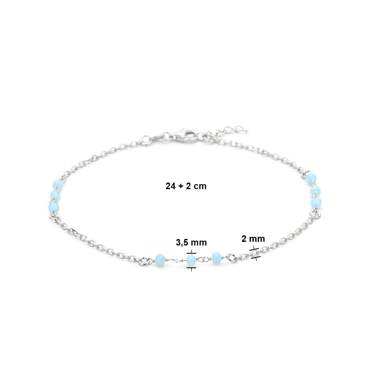 bransoletka z niebieskimi kryształowymi kulkami 24 + 2 cm rodowana srebrna