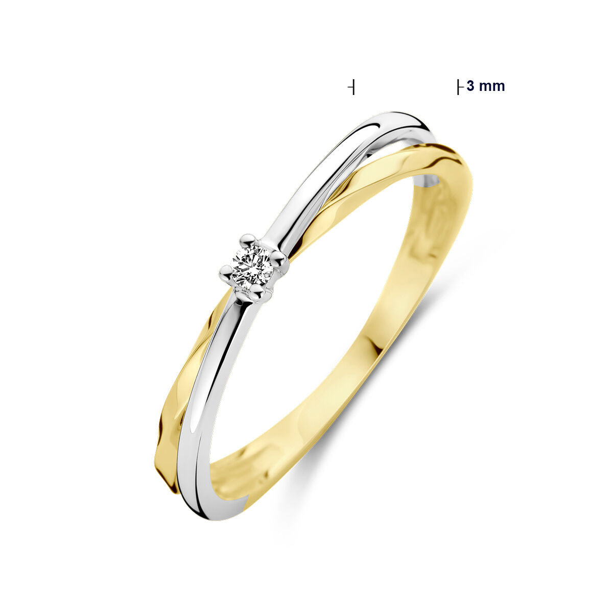 pierścionek diament 0.03ct h si 14K bicolor złoto żółte/białe
