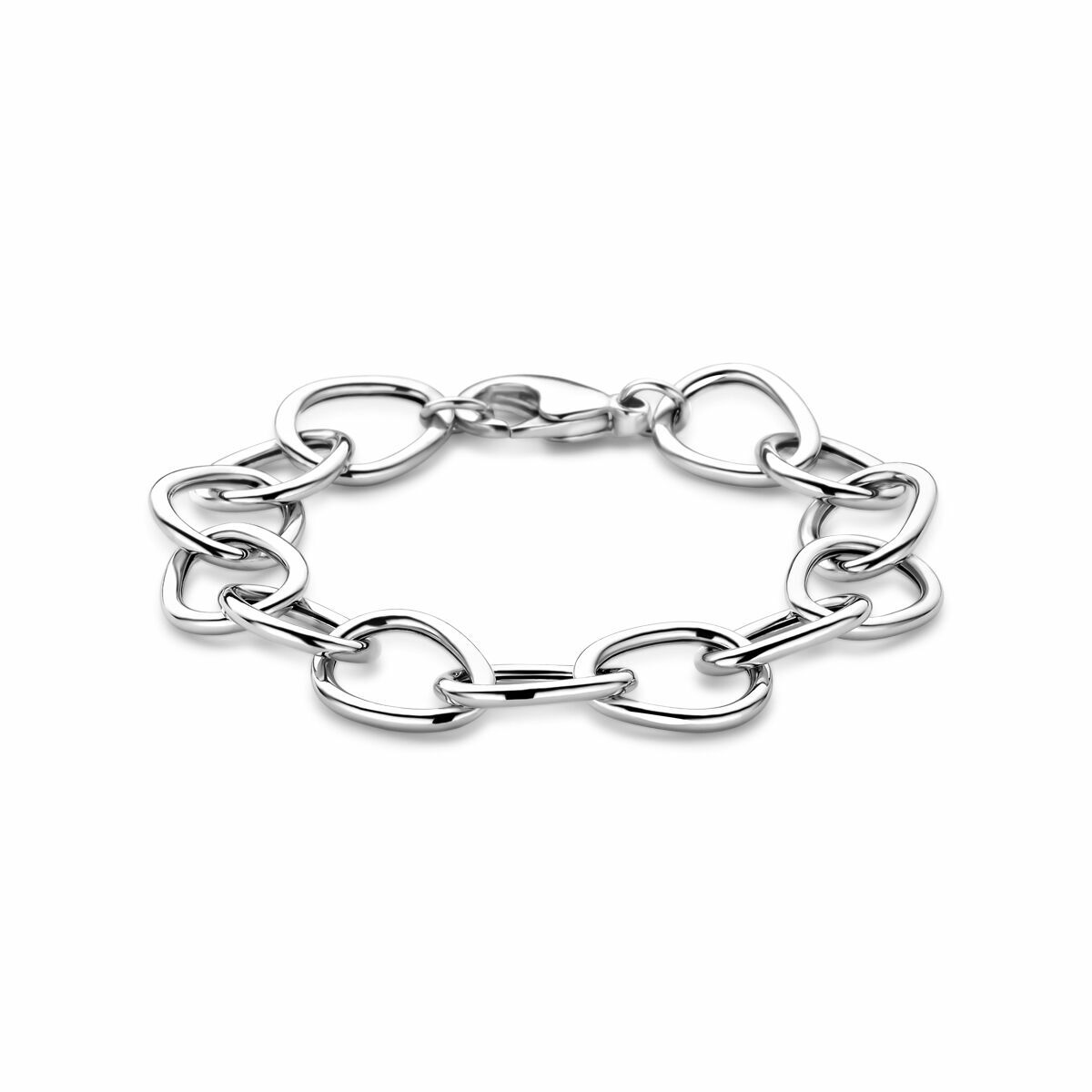 srebrna bransoletka gerhodynowana o szerokości 12,5 mm i długości 19 cm z ogniwami w kształcie serca.