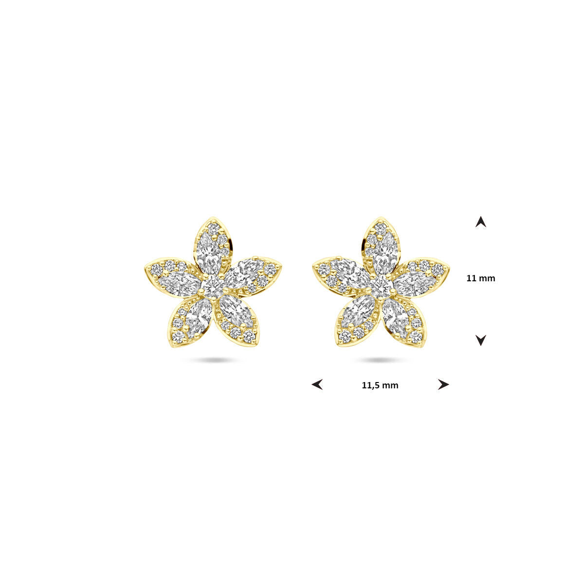 kolczyki wkrętki kwiat diament 0.84ct (2x 0.42ct) h si 11 mm 14K żółte złoto