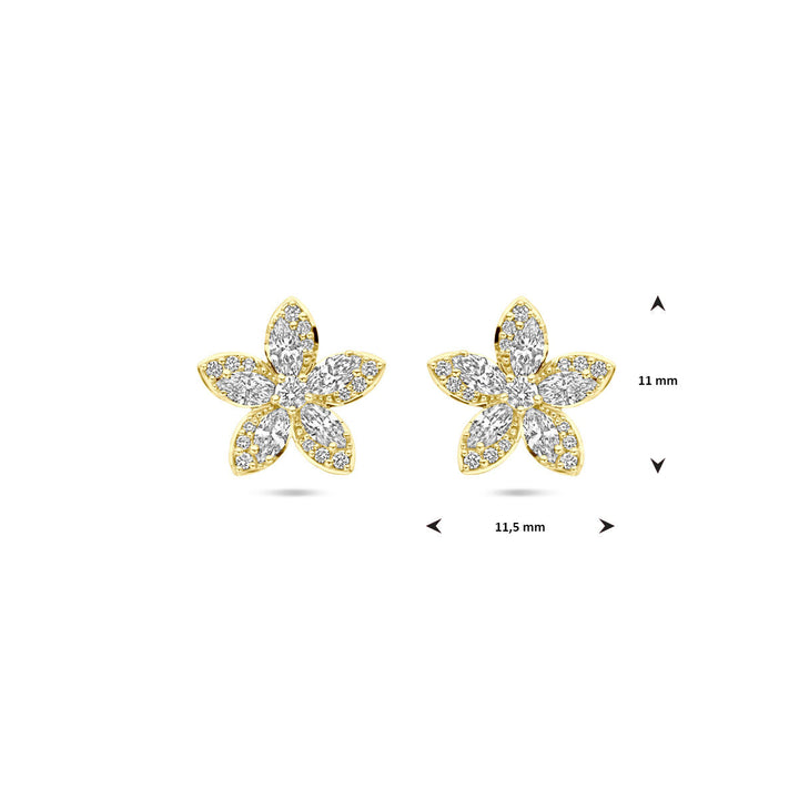 oorknoppen bloem diamant 0.84ct (2x 0.42ct) h si 11 mm 14K geelgoud