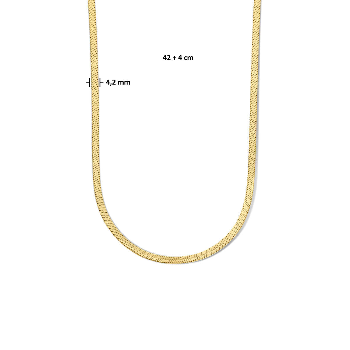 naszyjnik wąż płaski 4,2 mm 42 + 4 cm pozłacany stal nierdzewna
