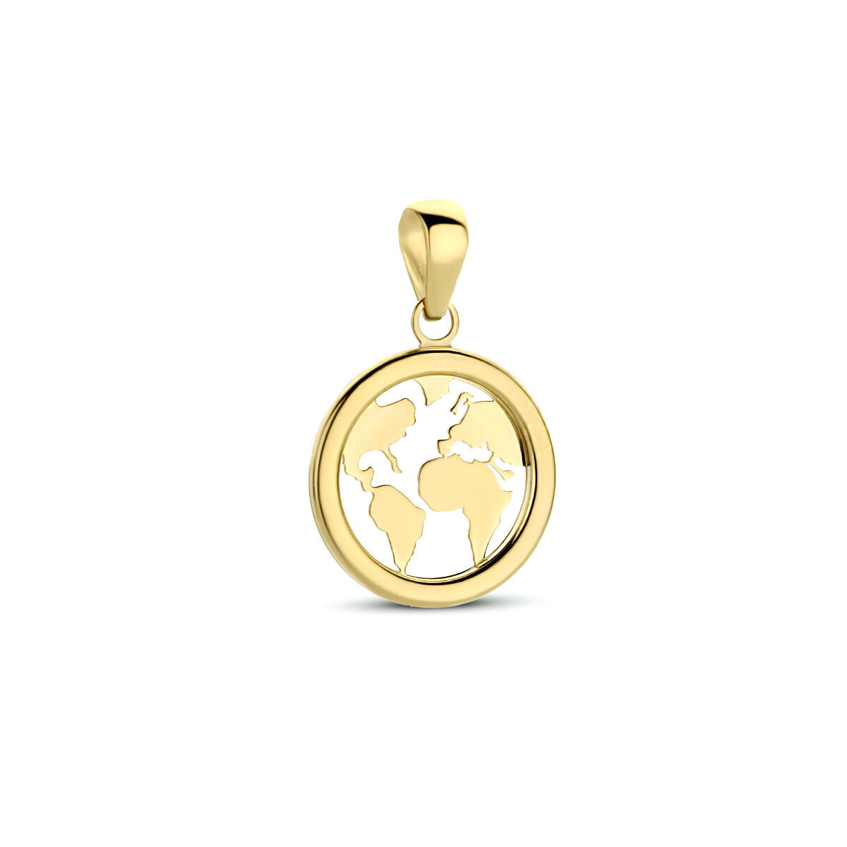 Hanger in 14K geelgoud met een wereldbolontwerp en opengewerkte continenten.