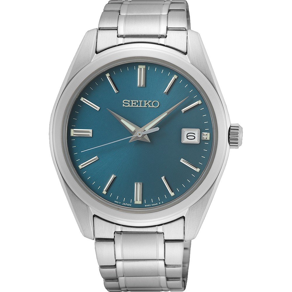Zegarek męski Seiko z niebieską tarczą, stalową kopertą i bransoletą.