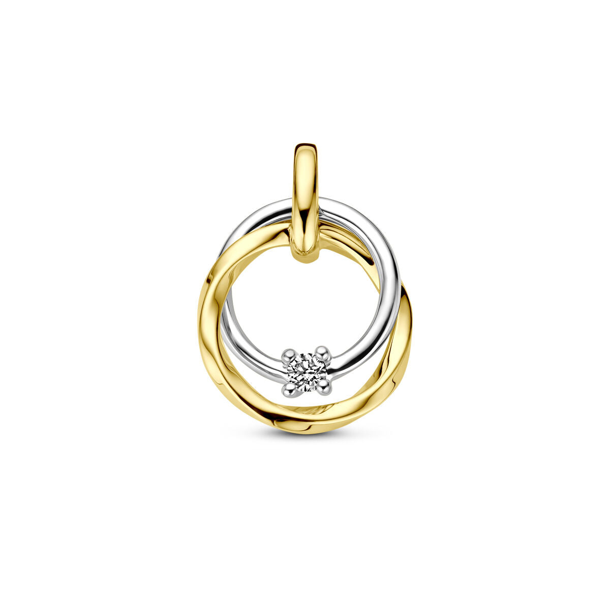 Bicolor gouden hanger met een combinatie van geel en wit goud, versierd met een diamant van 0.03 ct.