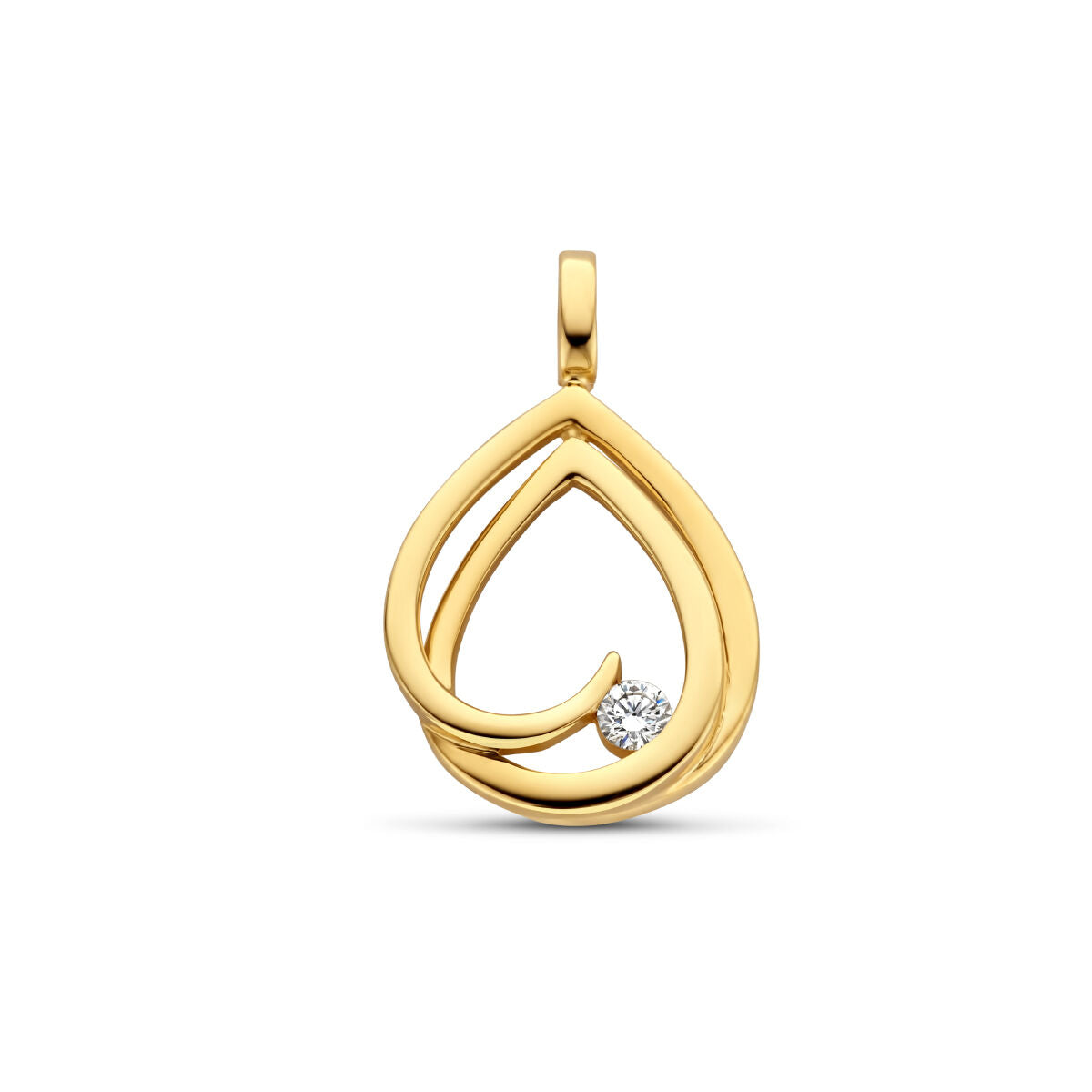 Wisiorek z żółtego złota 14K w kształcie łzy z diamentem 0,06 ct.