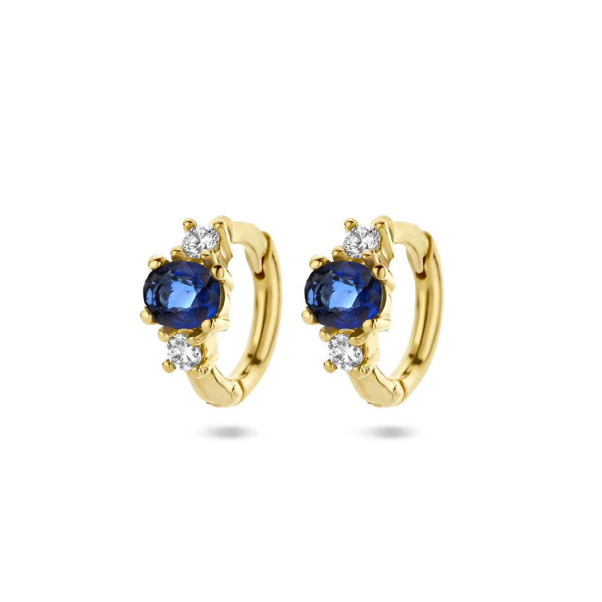 Złote kolczyki z szafirem i diamentami 0,10 ct (2x0,05 ct) w eleganckim wzorze.