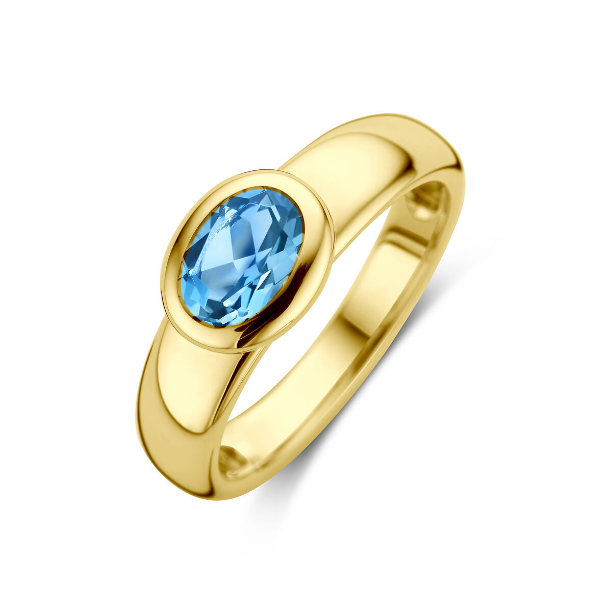 pierścionek z london blue topazem w złotym 14K obrączce
