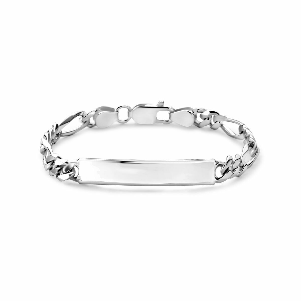 srebrna bransoletka figaro z płytką 8,0 mm