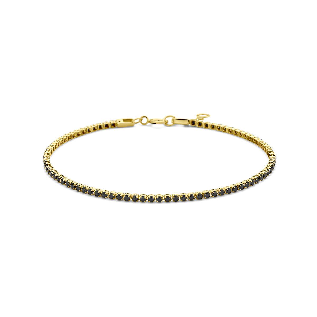 Bransoletka z czarnym spinel 1,5 mm, wykonana z 14K żółtego złota, o długości 16,5 - 18 cm.