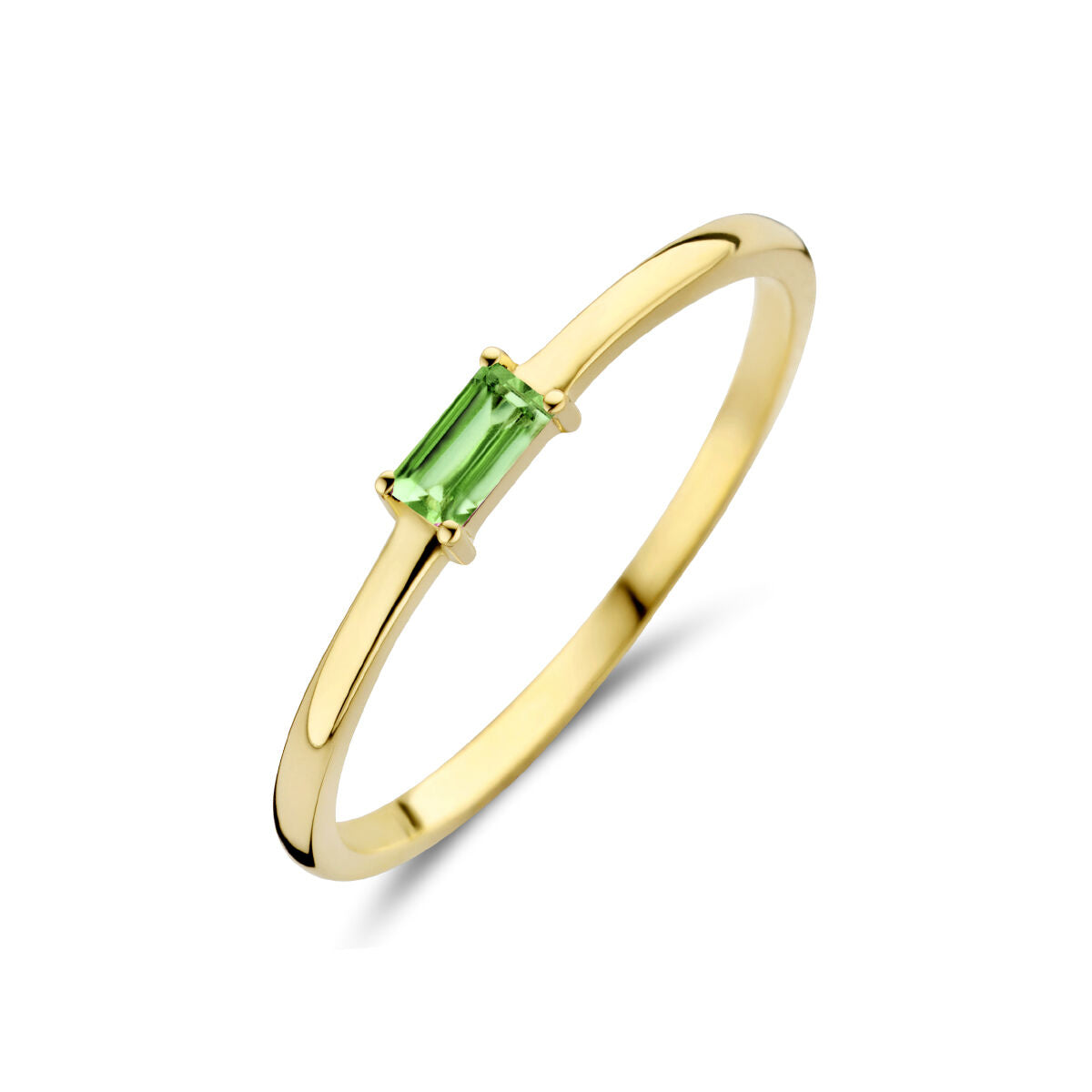 pierścionek z zielonym szmaragdem, wykonany z 14K żółtego złota, o prostym, eleganckim designie.